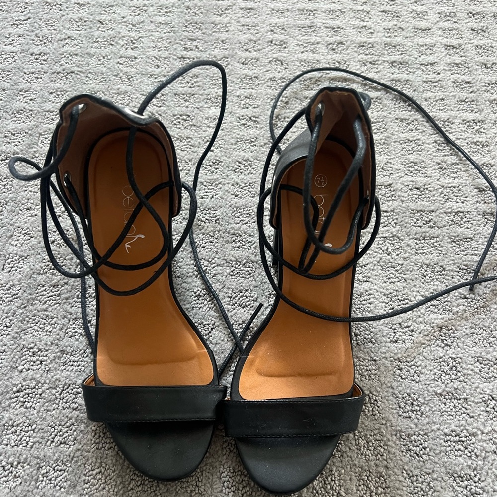 Betan black strappy lace up heels